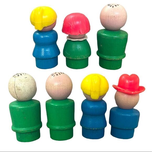 Vintage Fisher-Price Little People All Wood Lady Girl Man Cowboy 7 Piece Bundle - Picture 4 of 16